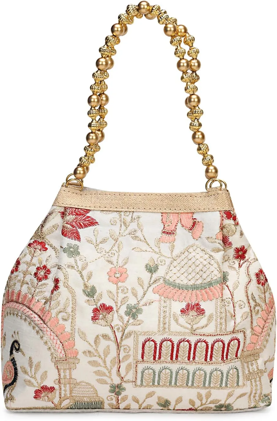LONGING TO BUY Indian Ethnic Designer Embroidered Silk Potli Bag Batwa Pearls Handle Purse