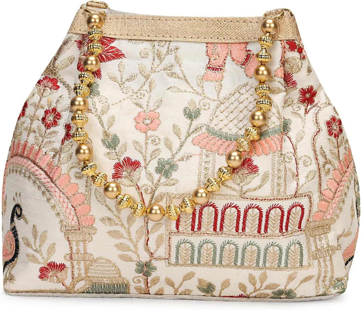 LONGING TO BUY Indian Ethnic Designer Embroidered Silk Potli Bag Batwa Pearls Handle Purse
