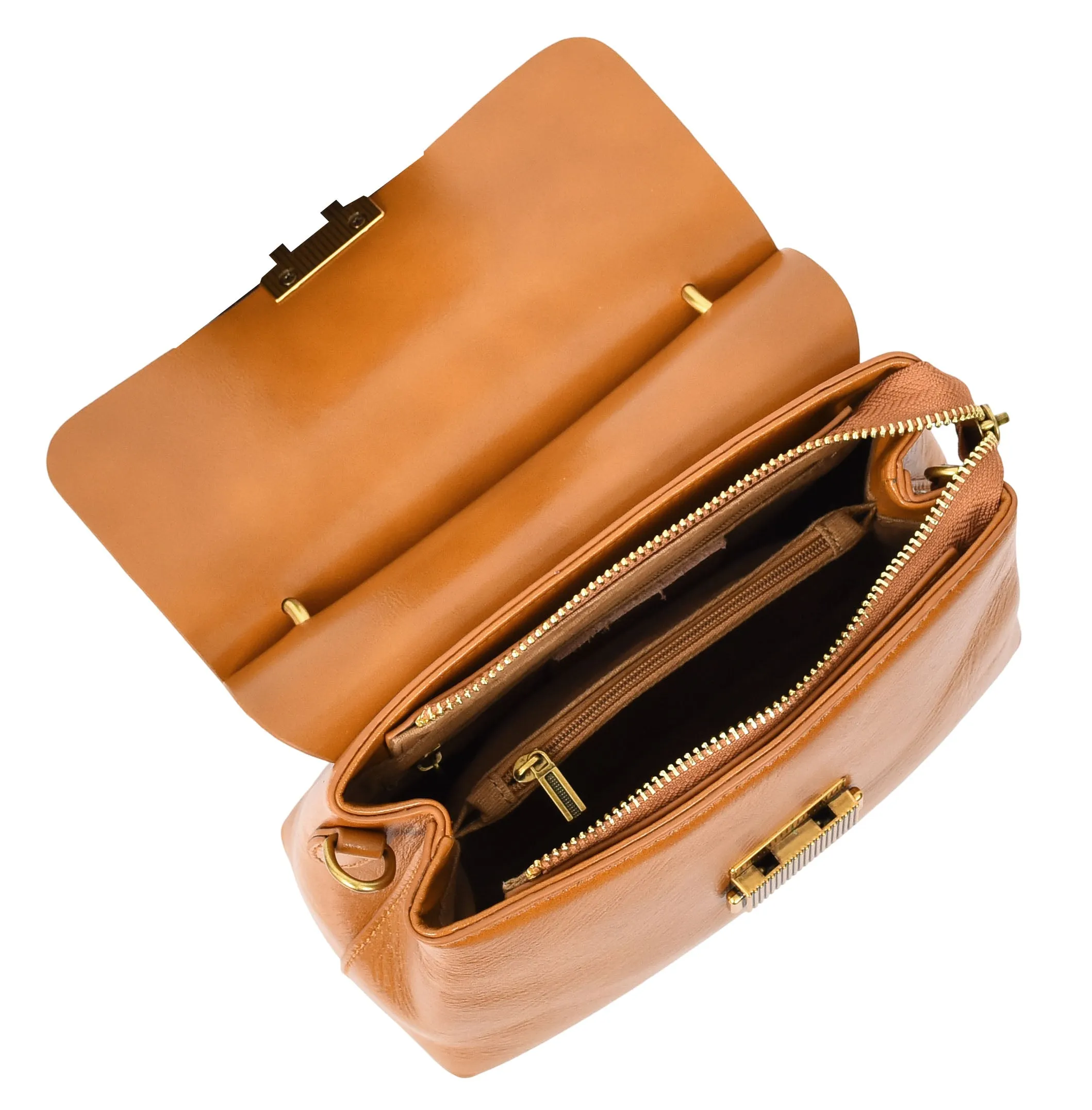 Lucena Women's Small Real Leather Shoulder Handbag Tan
