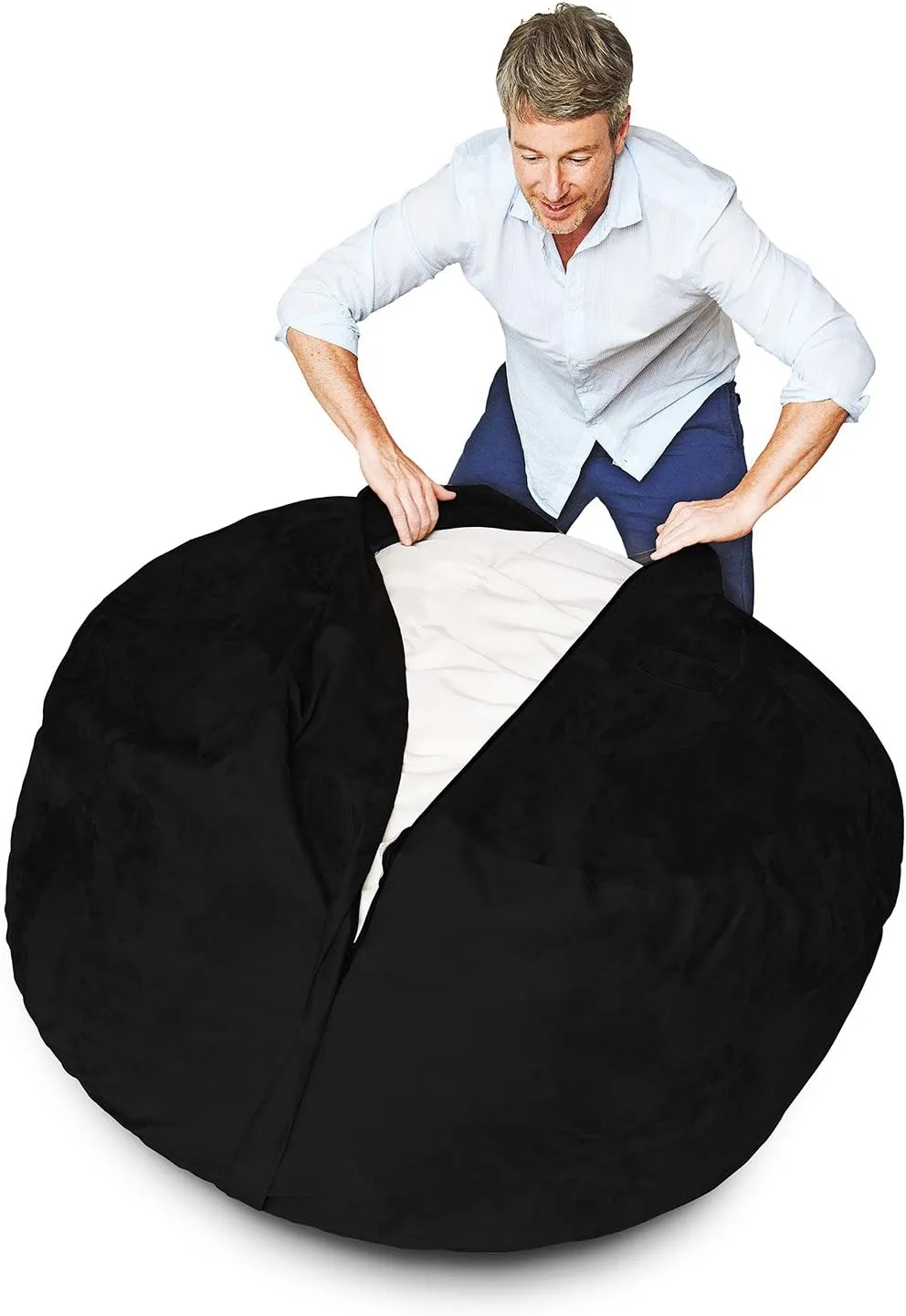 Lumaland Luxury Microsuede Outer Cover for Bean Bags Machine Washable 7-Foot Bean Bag Cover with Inlay in Black Cover and Inlay ONLY