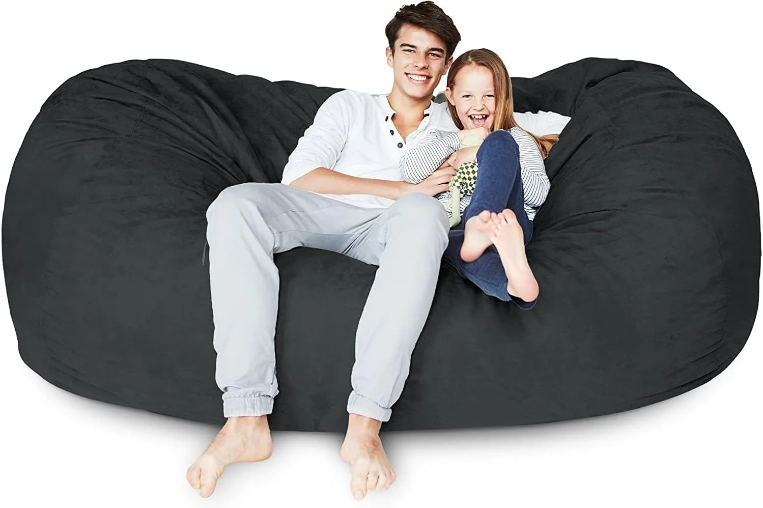 Lumaland Luxury Microsuede Outer Cover for Bean Bags Machine Washable 7-Foot Bean Bag Cover with Inlay in Black Cover and Inlay ONLY