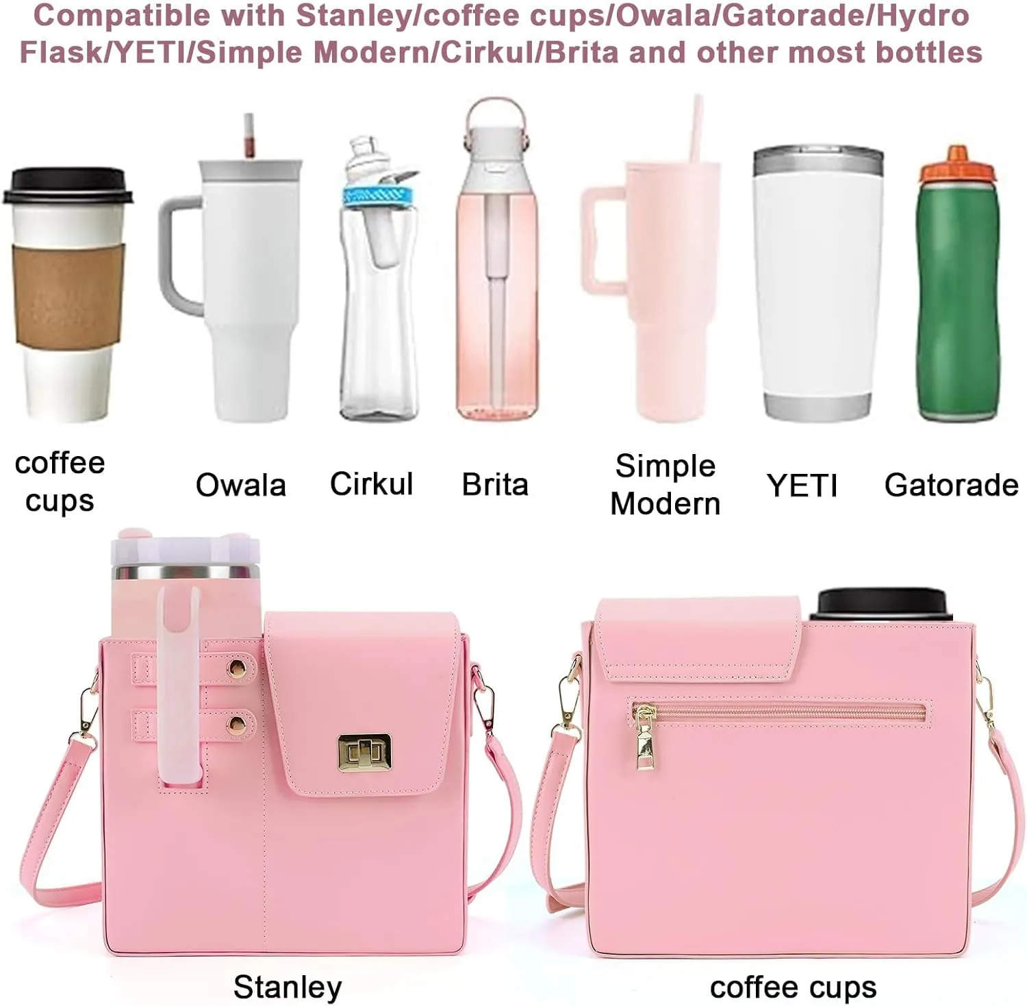 Lushandy Crossbody Bag for Stanley Purse Cup Holder Bag Stanley Cup Bags Portable Water Bottle Purse with Strap