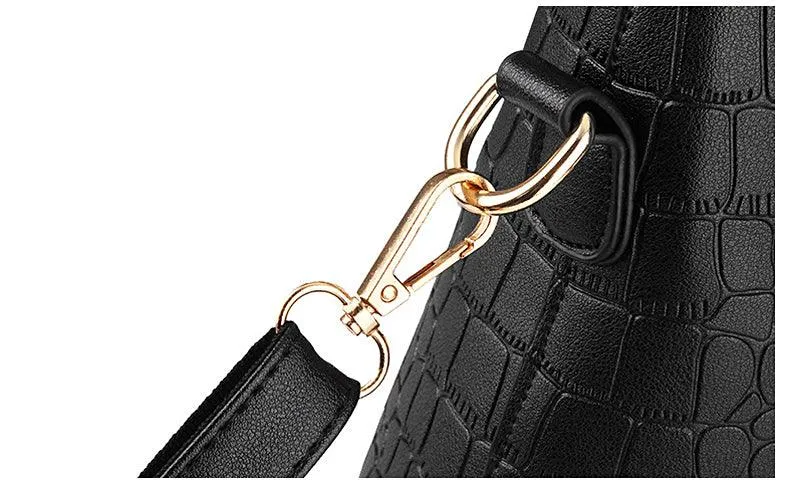 Luxury Designer Black Croc Tote 2 In 1 Handbag