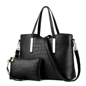 Luxury Designer Black Croc Tote 2 In 1 Handbag