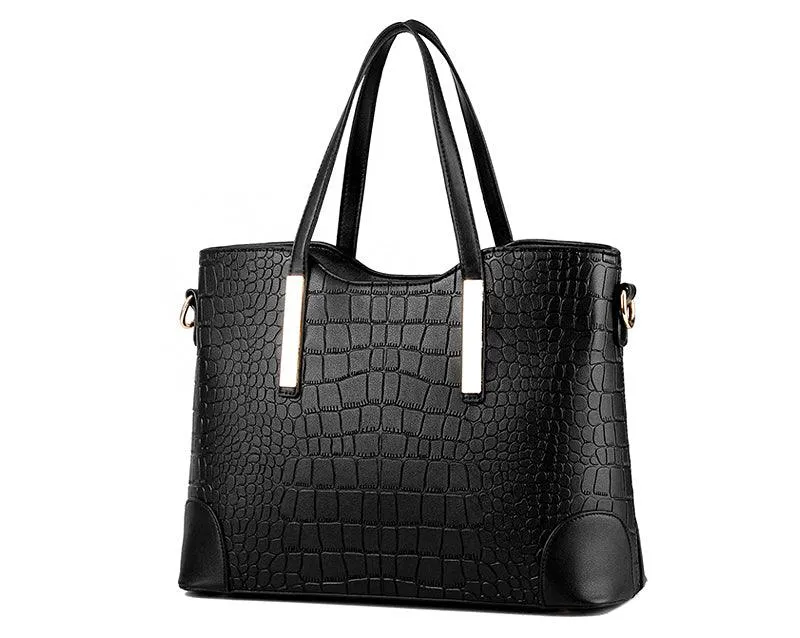 Luxury Designer Black Croc Tote 2 In 1 Handbag