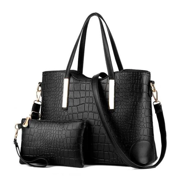 Luxury Designer Black Croc Tote 2 In 1 Handbag