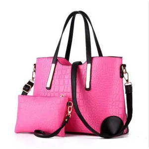 Luxury Designer Dark Pink Croc Tote 2 In 1 Handbag