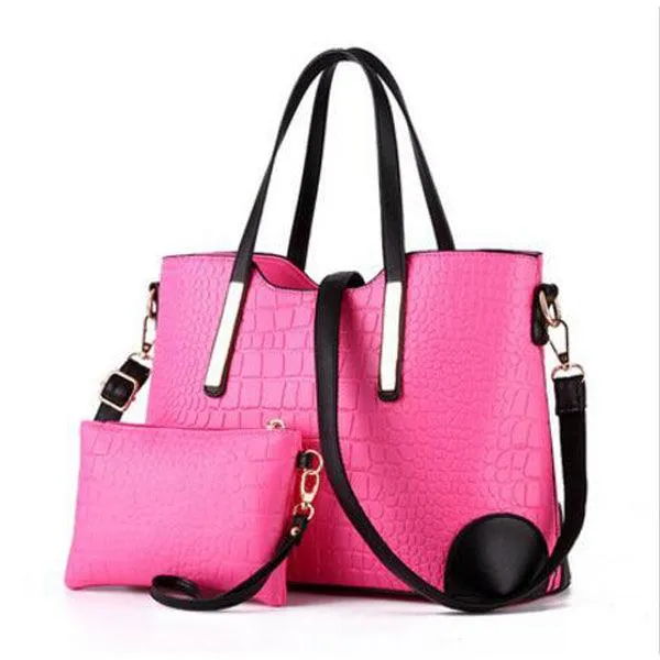 Luxury Designer Dark Pink Croc Tote 2 In 1 Handbag