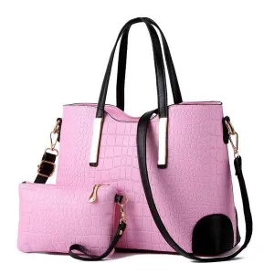 Luxury Designer Light Pink Croc Tote 2 In 1 Handbag