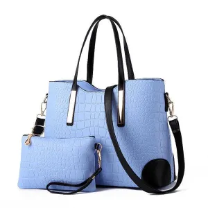 Luxury Designer Skyblue Croc Tote 2 In 1 Handbag