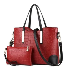 Luxury Designer Wine Croc Tote 2 In 1 Handbag