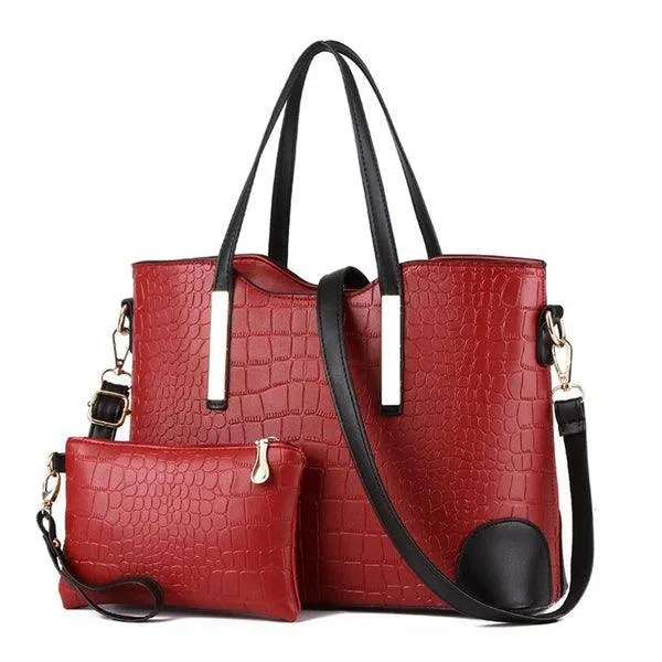 Luxury Designer Wine Croc Tote 2 In 1 Handbag
