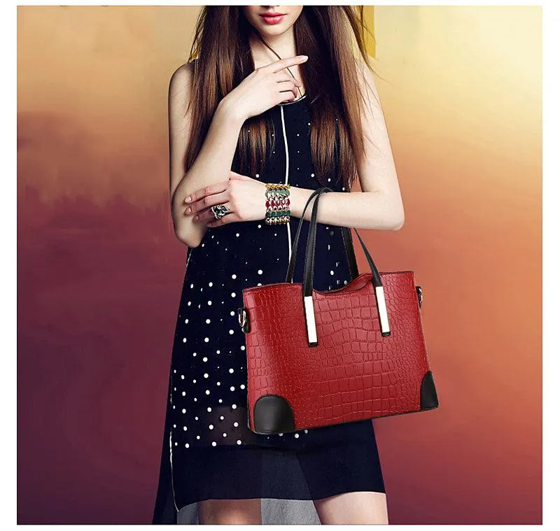Luxury Designer Wine Croc Tote 2 In 1 Handbag