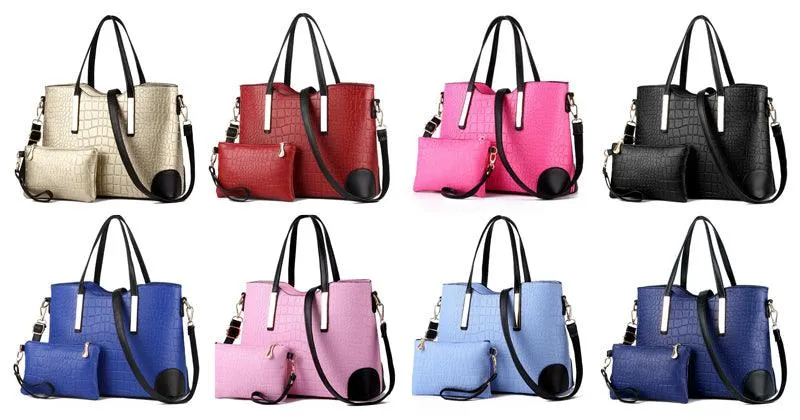 Luxury Designer Wine Croc Tote 2 In 1 Handbag