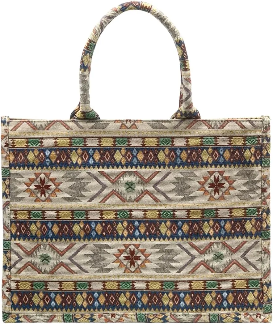 Luxury Large Tote Bag Retro Embroidery Jacquard Handbag Cotton Linen Bags for Women