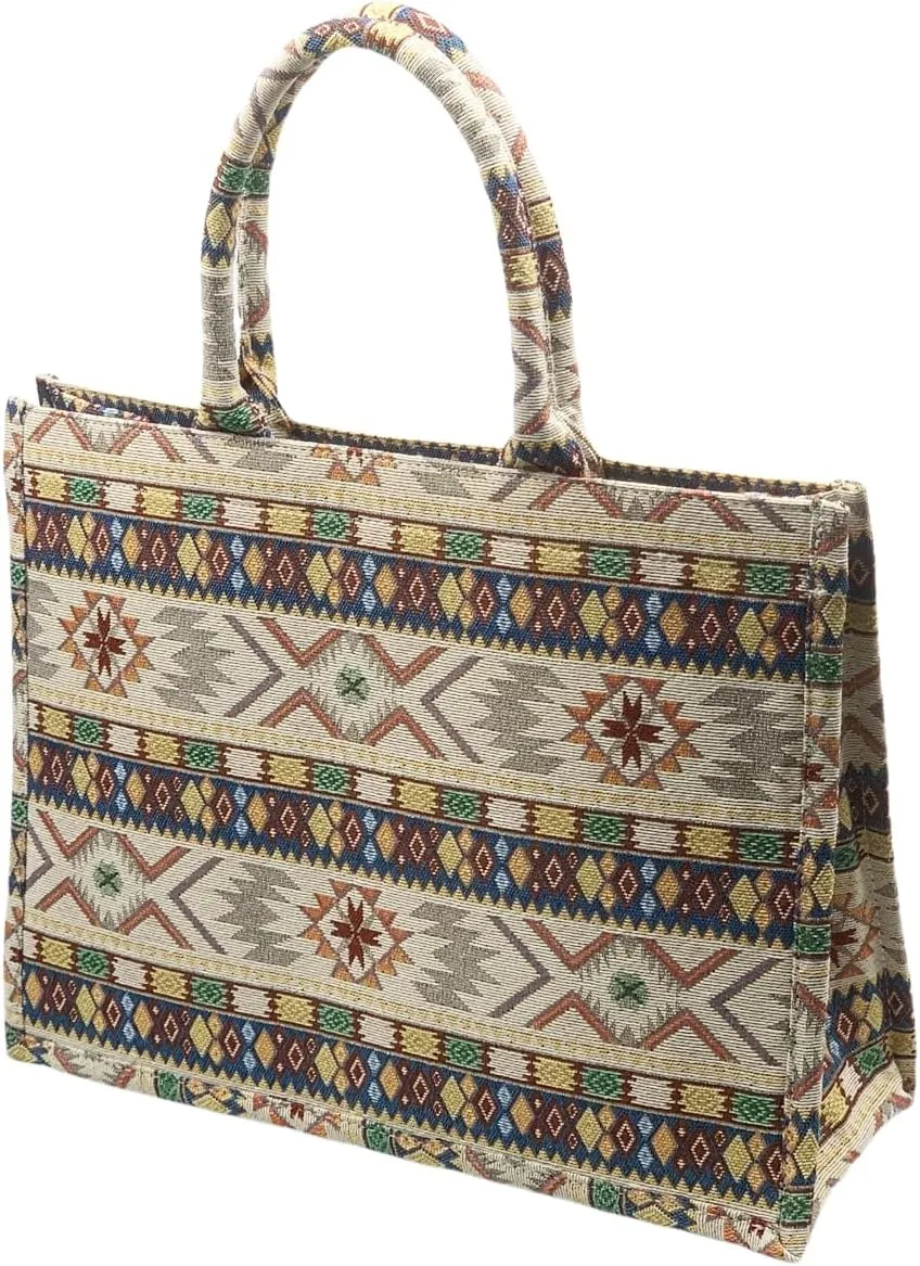 Luxury Large Tote Bag Retro Embroidery Jacquard Handbag Cotton Linen Bags for Women