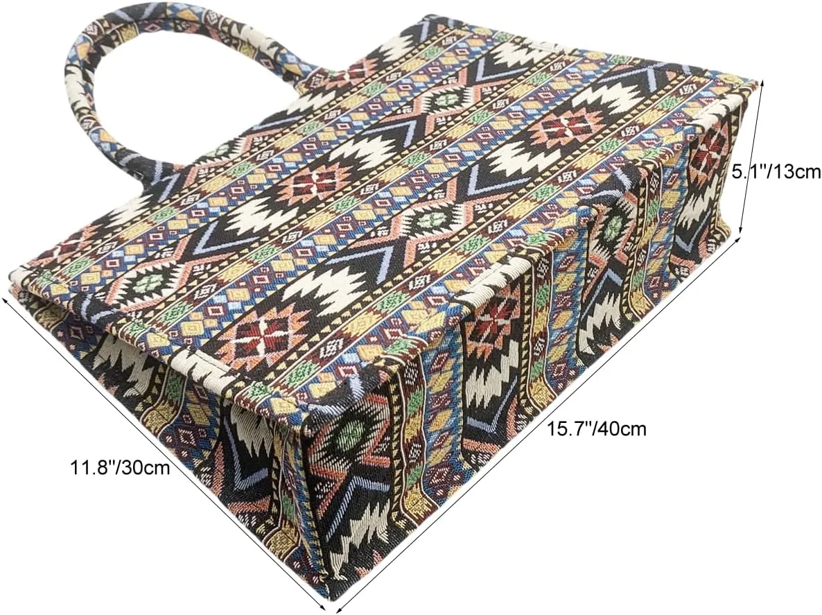 Luxury Large Tote Bag Retro Embroidery Jacquard Handbag Cotton Linen Bags for Women