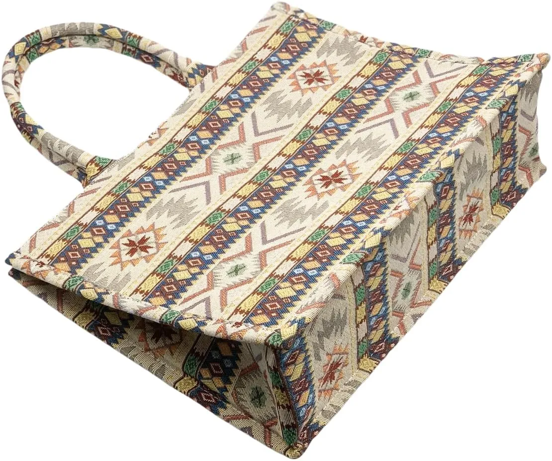 Luxury Large Tote Bag Retro Embroidery Jacquard Handbag Cotton Linen Bags for Women