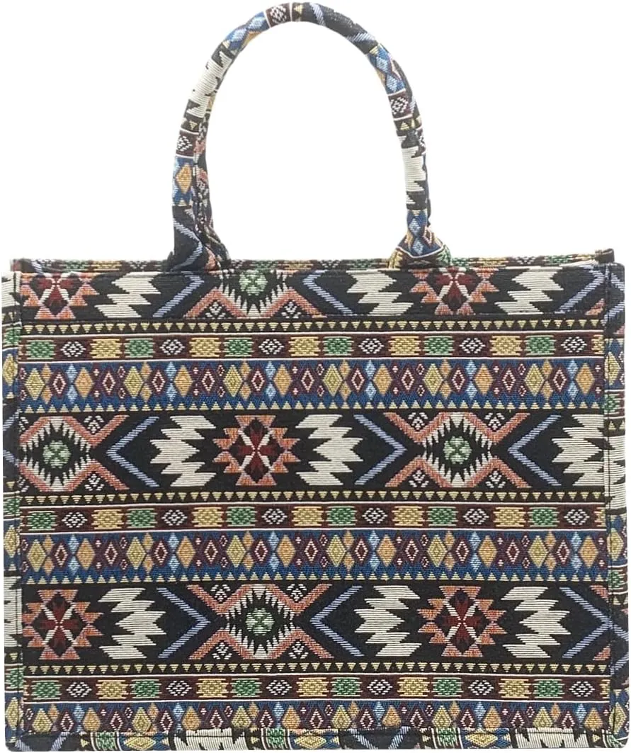 Luxury Large Tote Bag Retro Embroidery Jacquard Handbag Cotton Linen Bags for Women
