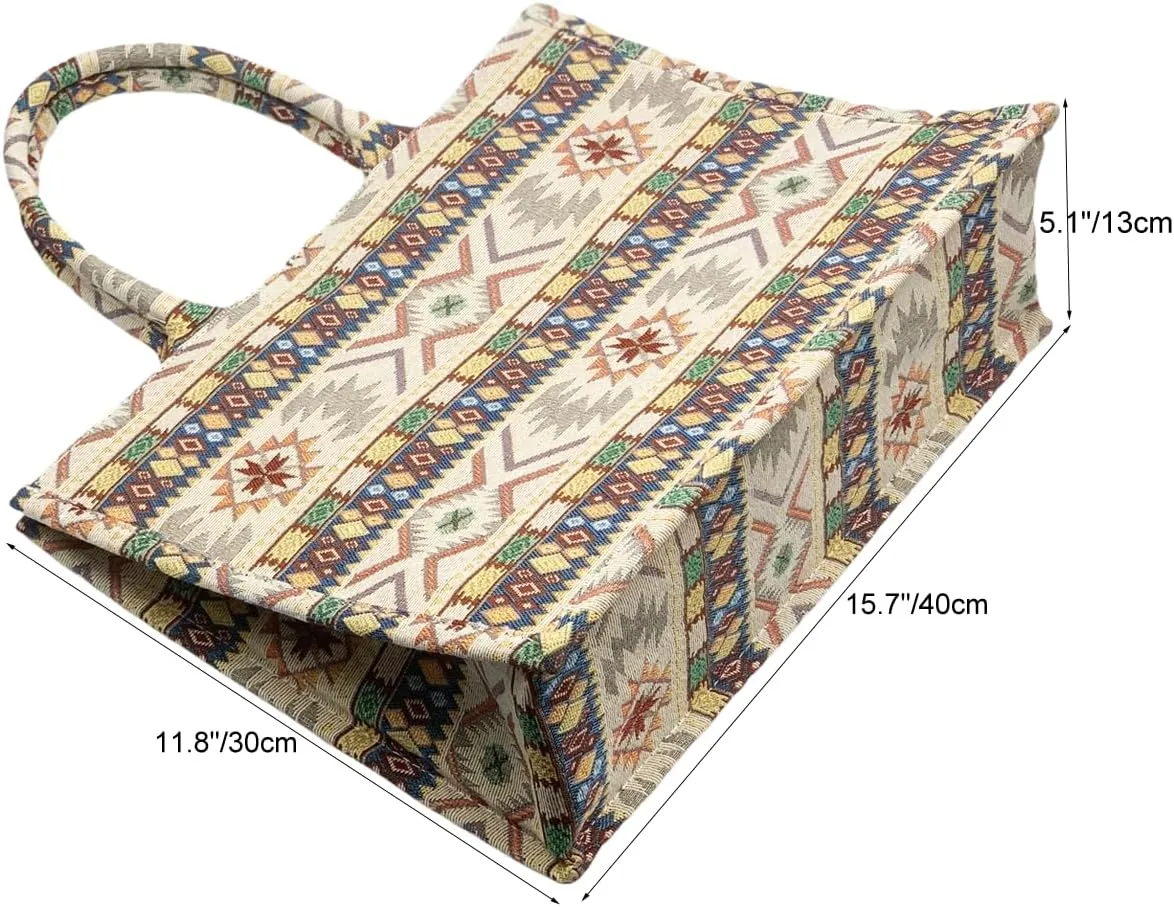 Luxury Large Tote Bag Retro Embroidery Jacquard Handbag Cotton Linen Bags for Women