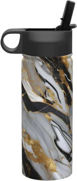luxury Marble pattern Print Flask Stainless Steel Water Bottle with Straw 18OZ FOR Outdoor Gym Commute