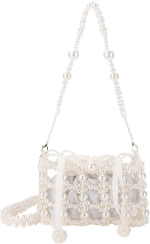 Luxury Pearl Bag Chain Bag Purse Evening Bags, Artificial Pearl Clutch Handmade Bags for Party Wedding Bridal Travel 17