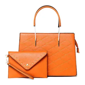 Luxury Women Designer Leather 2 in 1 Bag - Brown