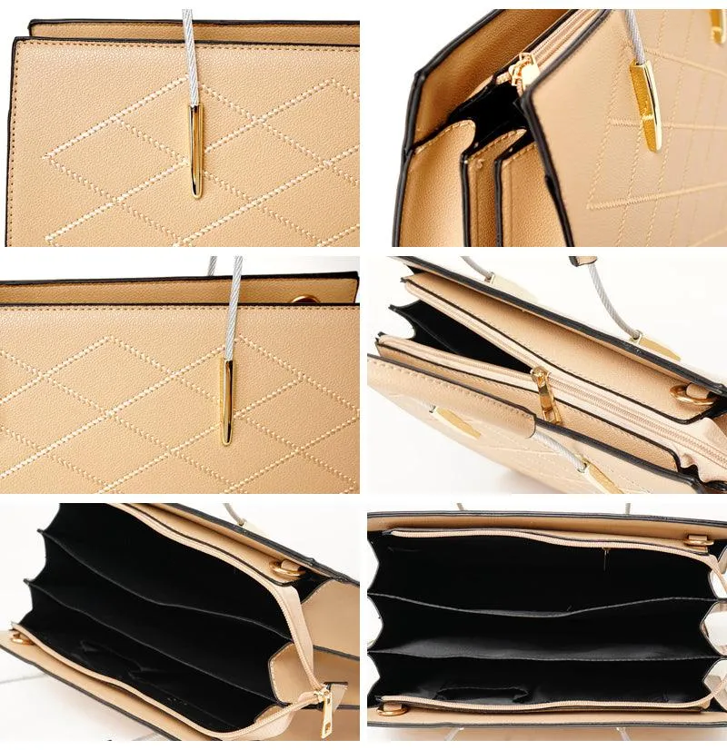 Luxury Women Designer Leather 2 in 1 Bag - Khaki