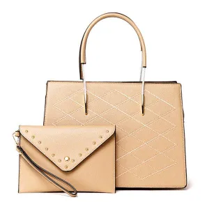 Luxury Women Designer Leather 2 in 1 Bag - Khaki