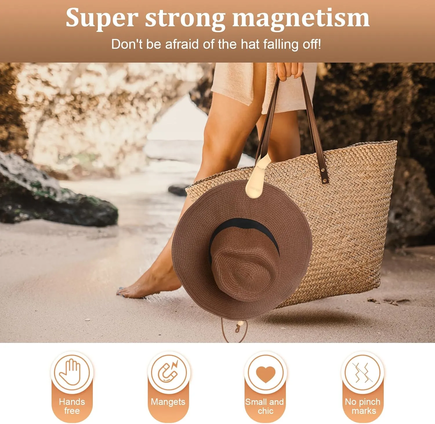 Magnetic Hat Clip for Travel on Bag, Light Khaki Silicone Hat Clip Magnet Hat Holder Hat Hook for Bag Tote Luggage, Beach Straw Hat Carry Clip, Vacation Traveling Essentials Accessory