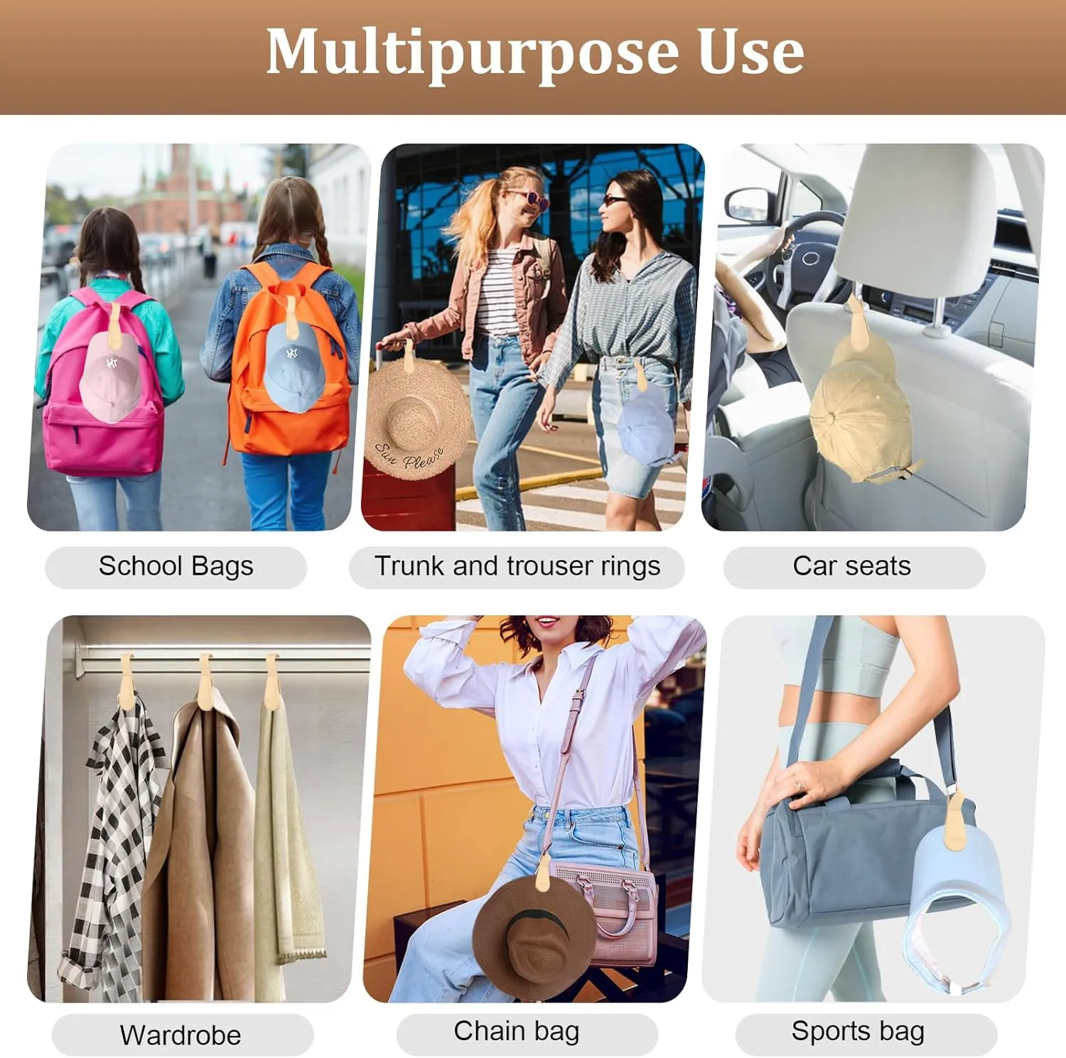 Magnetic Hat Clip for Travel on Bag, Light Khaki Silicone Hat Clip Magnet Hat Holder Hat Hook for Bag Tote Luggage, Beach Straw Hat Carry Clip, Vacation Traveling Essentials Accessory
