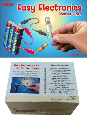 Make: Easy Electronics Kit Bundle - Includes Paperback Handbook by Charles Platt and Electronic Components Pack by ProTechTrader - STEM Educational DIY