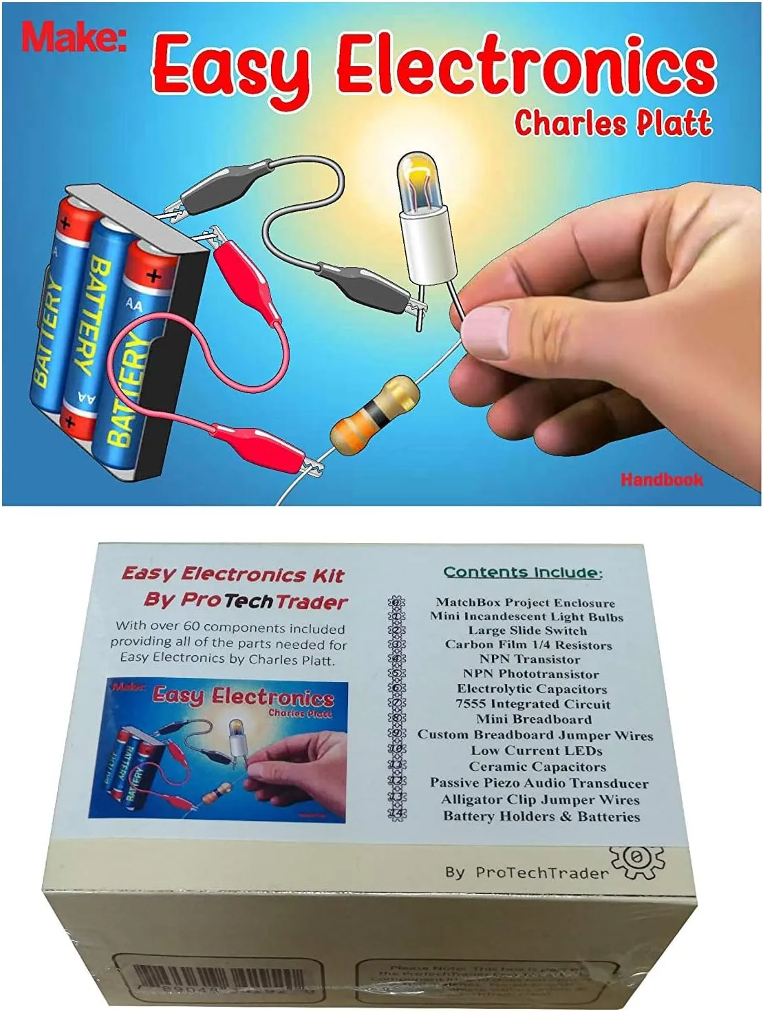 Make: Easy Electronics Kit Bundle - Includes Paperback Handbook by Charles Platt and Electronic Components Pack by ProTechTrader - STEM Educational DIY