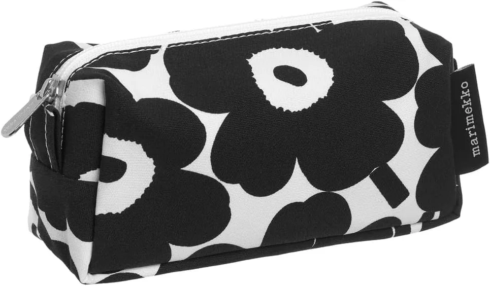 MARIMEKKO Tiise Mini Unikko Terry Cotton Cosmetic Bag (Black) – Floral Cosmetic Bag to Include in your Travel Essentials – 7x4x3 in