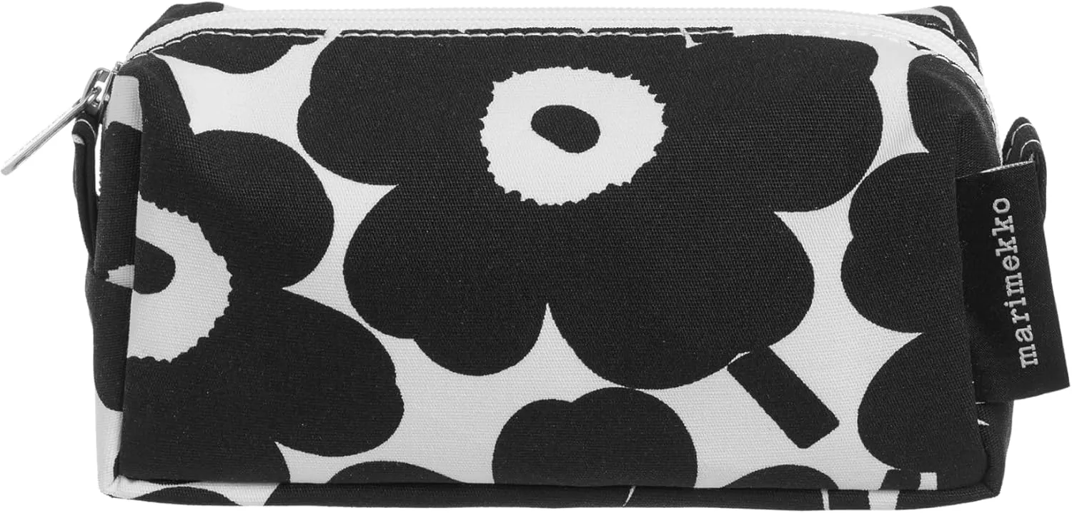 MARIMEKKO Tiise Mini Unikko Terry Cotton Cosmetic Bag (Black) – Floral Cosmetic Bag to Include in your Travel Essentials – 7x4x3 in