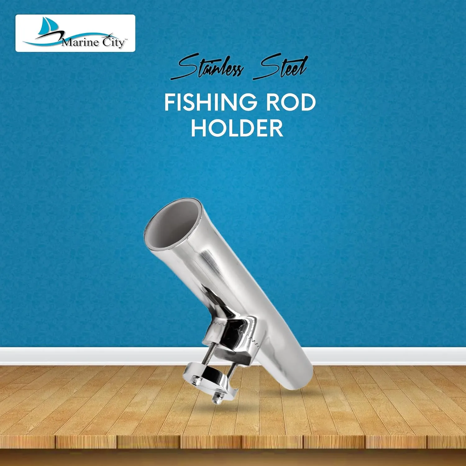 MARINE CITY 304 Grade Stainless Steel Heavy Duty Strong Clamp-on Adjustable Fishing Rod Holder
