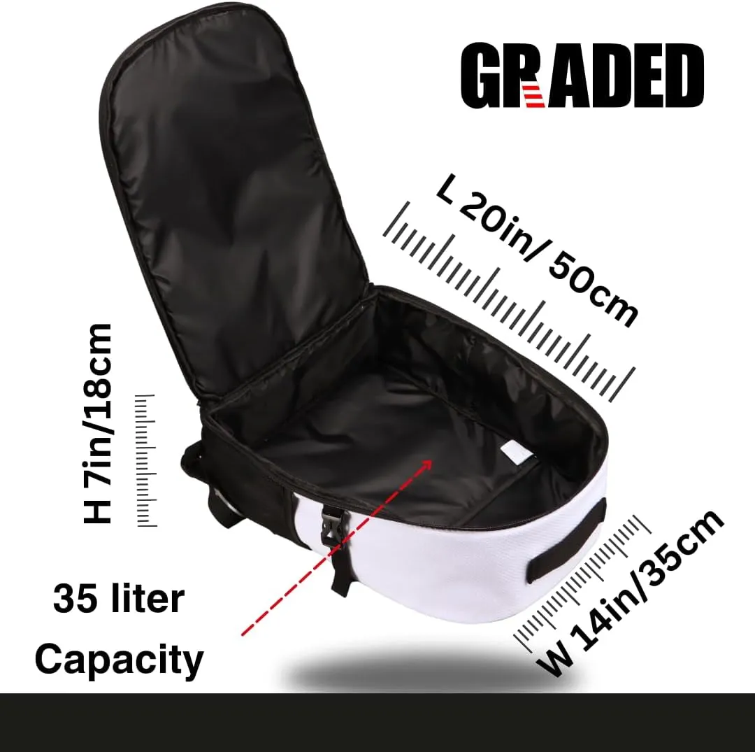 Martial Arts Backpack. Your Brazilian Jiu Jitsu gear bag that represents your achievments. (Black Belt, White)