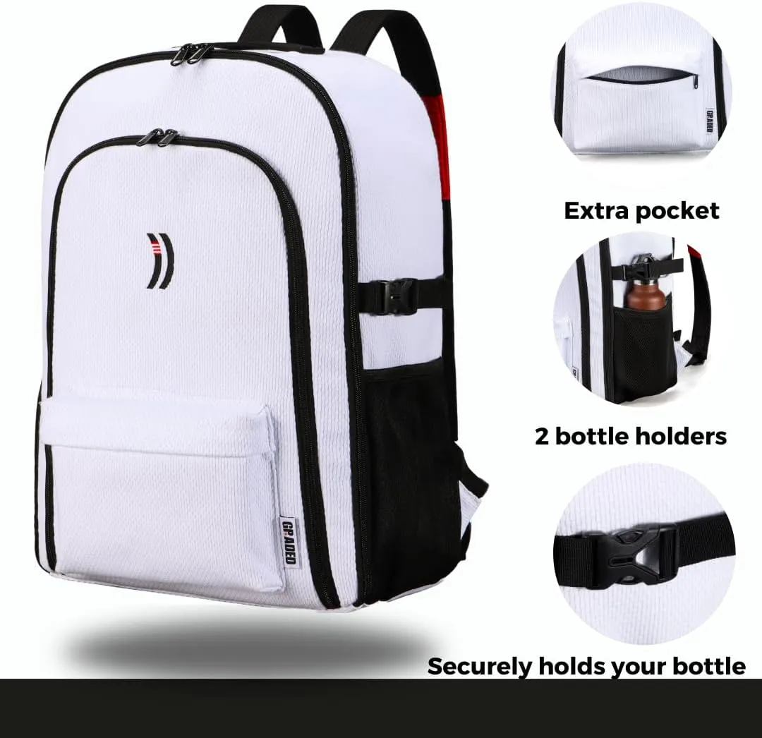 Martial Arts Backpack. Your Brazilian Jiu Jitsu gear bag that represents your achievments. (Black Belt, White)