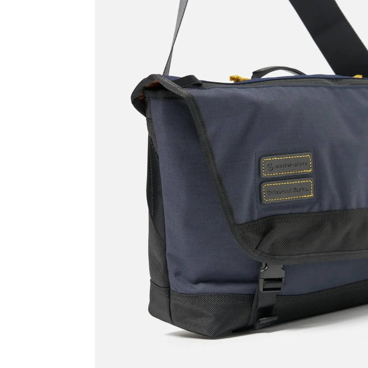 master-piece x Universal Works Courier Bag MP31227 recycled tech canvas navy