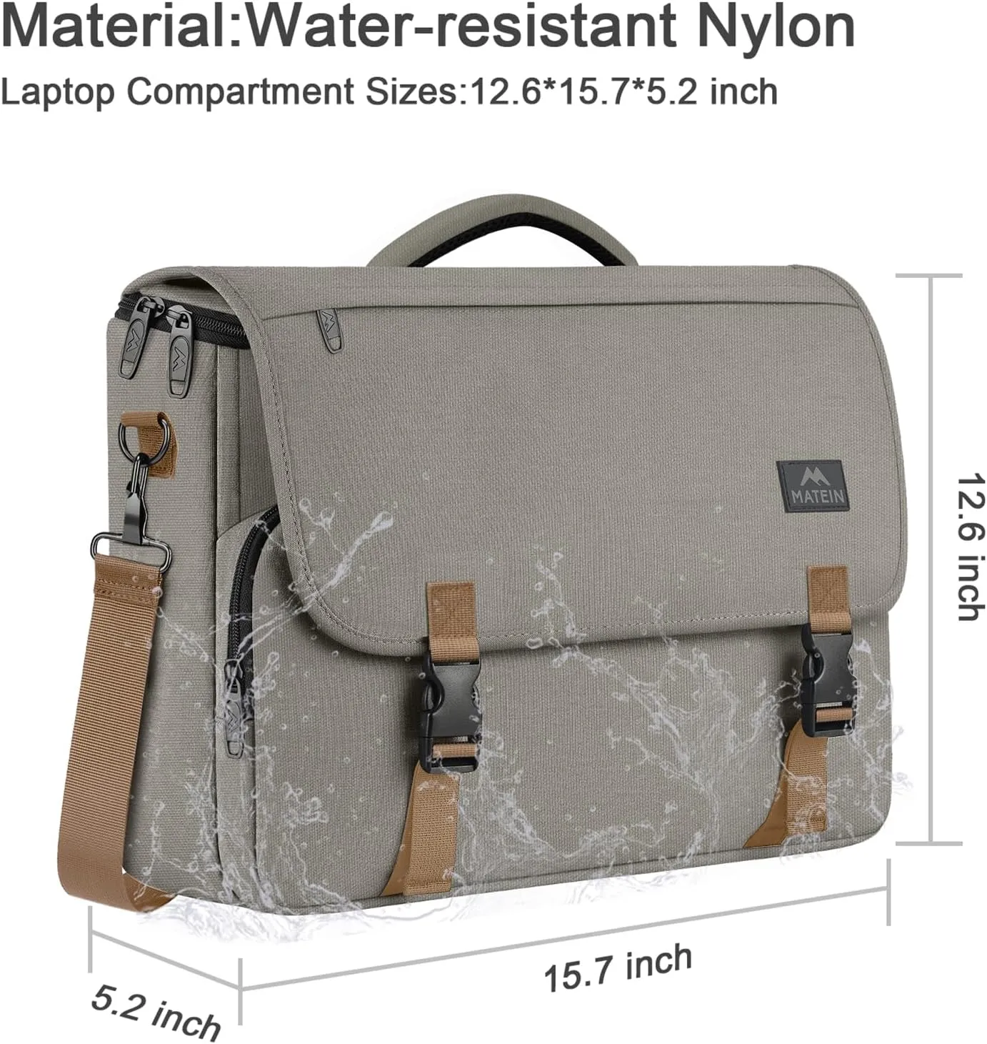 MATEIN Messenger Bag for Men, Briefcases Lightweight Men's Laptop Bag 15.6 inch Water Resistant Crossbody Satchel Computer Work Office Case with Shoulder Strap, Brown