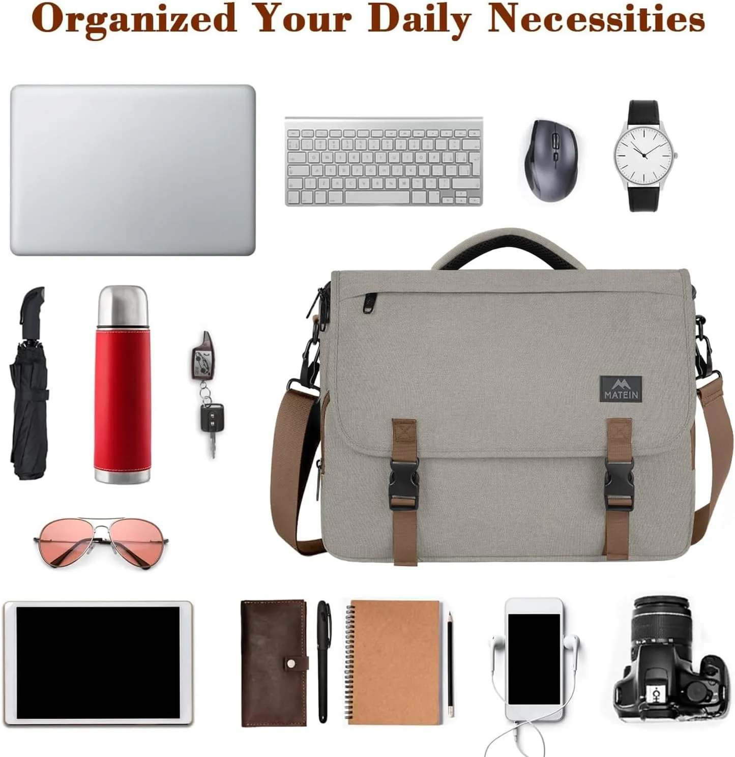 MATEIN Messenger Bag for Men, Briefcases Lightweight Men's Laptop Bag 15.6 inch Water Resistant Crossbody Satchel Computer Work Office Case with Shoulder Strap, Brown
