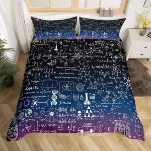 Math Equation Duvet Cover Mathematics Formula Biology Bedding Set Math Geometry Science Comforter Cover for Boys Girls Children Teens Bedroom Decor Galaxy Bedspread Cover Full with 2 Pillow Case