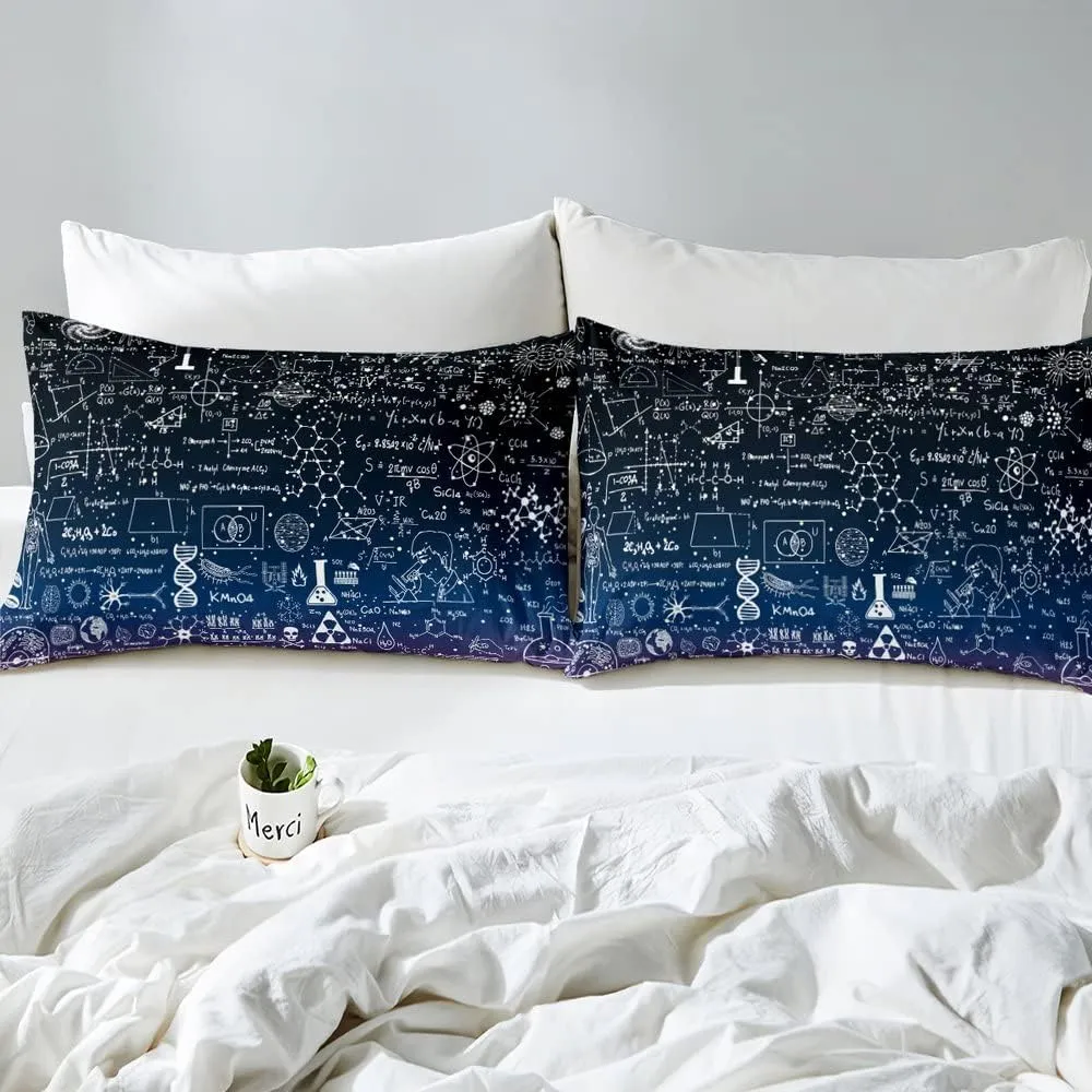 Math Equation Duvet Cover Mathematics Formula Biology Bedding Set Math Geometry Science Comforter Cover for Boys Girls Children Teens Bedroom Decor Galaxy Bedspread Cover Full with 2 Pillow Case