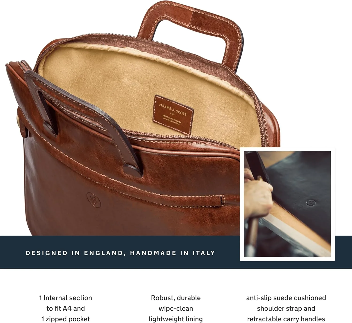 Maxwell Scott - Luxury Leather Document Case for Laptop/Files with Pullout Handles - Handmade in Italy - The Tutti