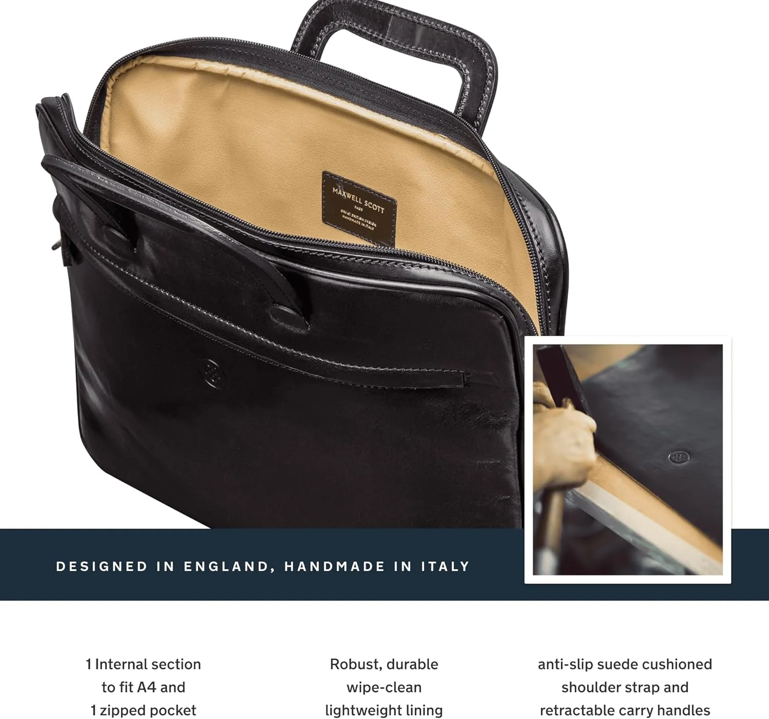 Maxwell Scott - Luxury Leather Document Case for Laptop/Files with Pullout Handles - Handmade in Italy - The Tutti