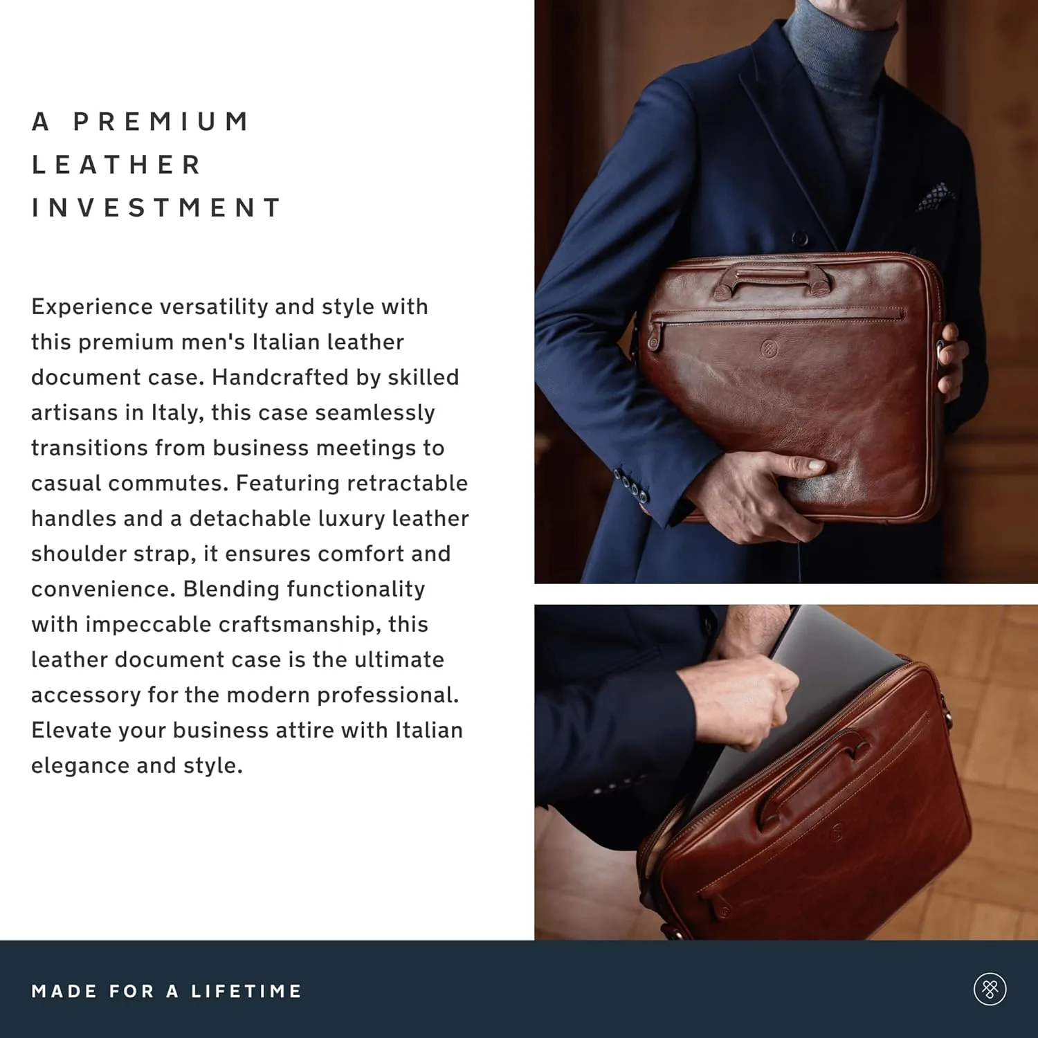 Maxwell Scott - Luxury Leather Document Case for Laptop/Files with Pullout Handles - Handmade in Italy - The Tutti
