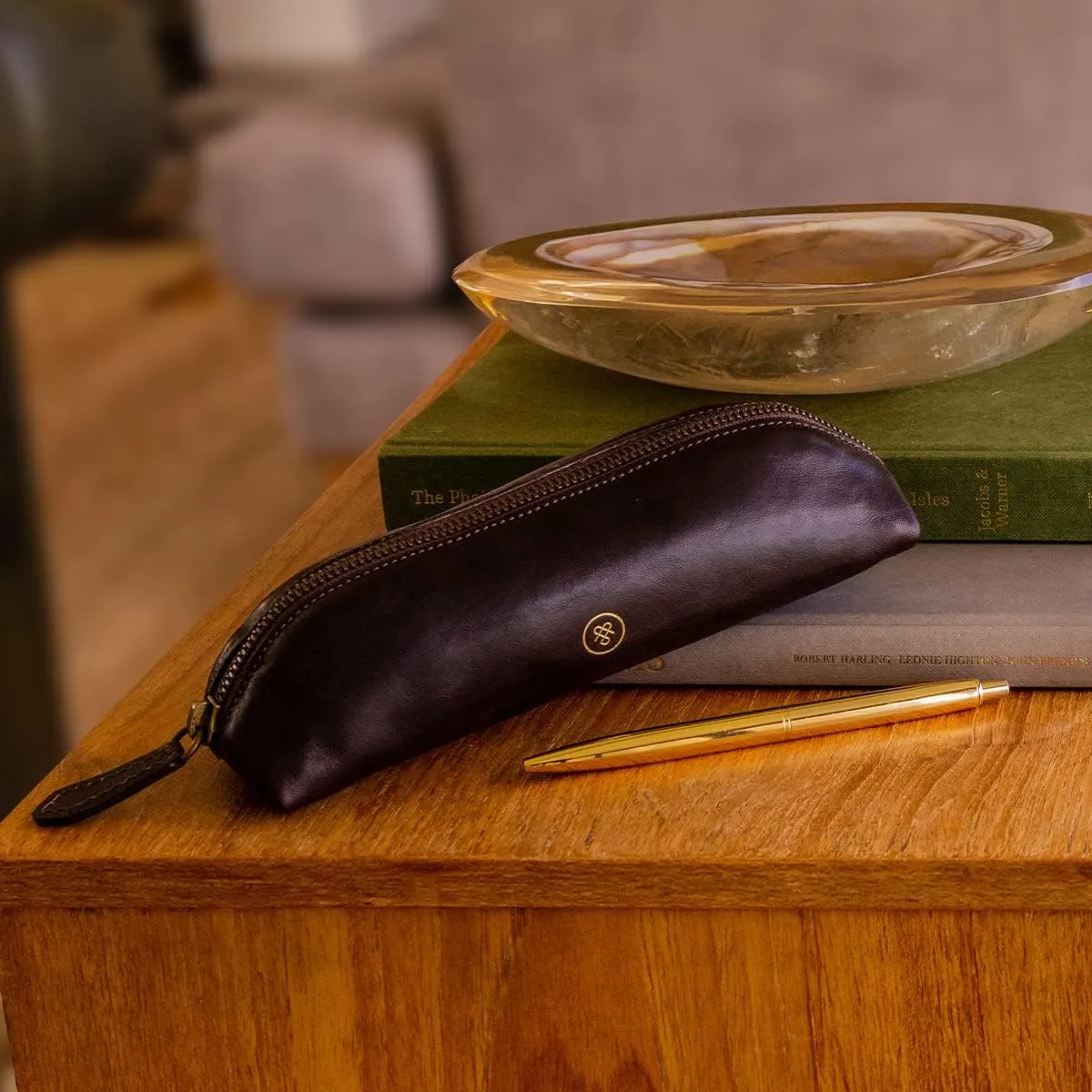 Maxwell Scott - Luxury Leather Pencil Pens Case with Zip Opening - Handmade from Italian Full Grain Hides - The Felice