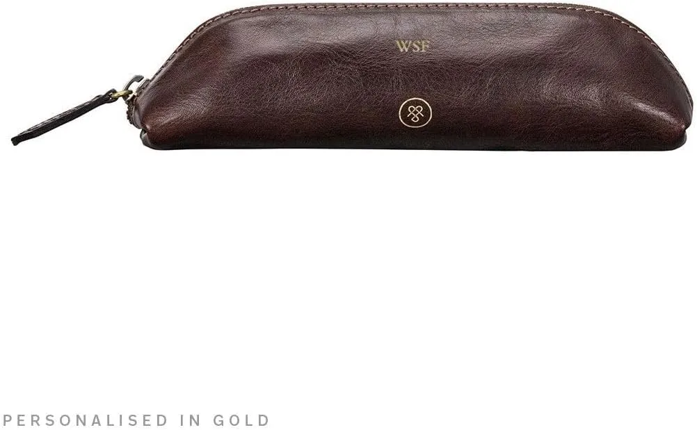 Maxwell Scott - Luxury Leather Pencil Pens Case with Zip Opening - Handmade from Italian Full Grain Hides - The Felice