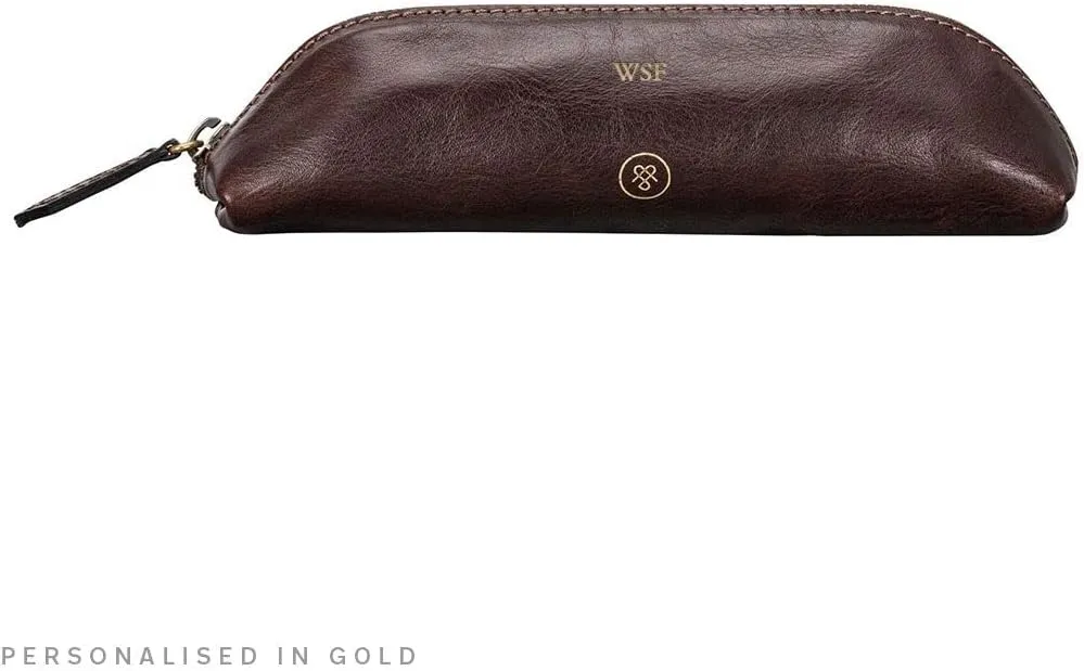 Maxwell Scott - Luxury Leather Pencil Pens Case with Zip Opening - Handmade from Italian Full Grain Hides - The Felice