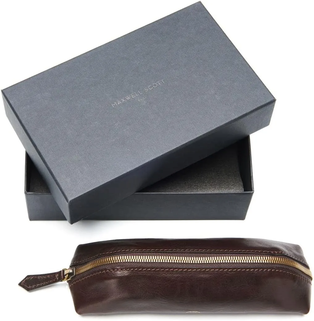 Maxwell Scott - Luxury Leather Pencil Pens Case with Zip Opening - Handmade from Italian Full Grain Hides - The Felice